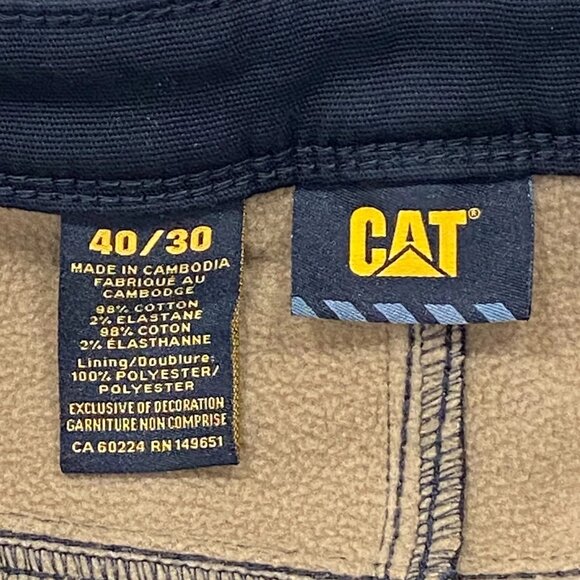 CAT Caterpillar Work Pants Mens 40 x 30 Black Canvas Fleece Lined Insulated - Picture 7 of 13